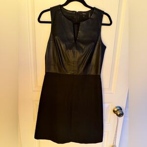 Theory Real Leather and Wool Elegant Black Sleeveless Dress